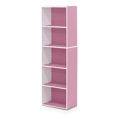 HIGHKEY 11055WH-PI 5-Tier Reversible Open Shelf Bookcase White & Pink LR369987